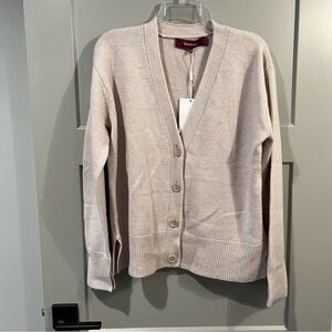 $448 NWT Sies Marjan Med Olga Cashmere Wool Cardigan Sweater Beige Big Buttons